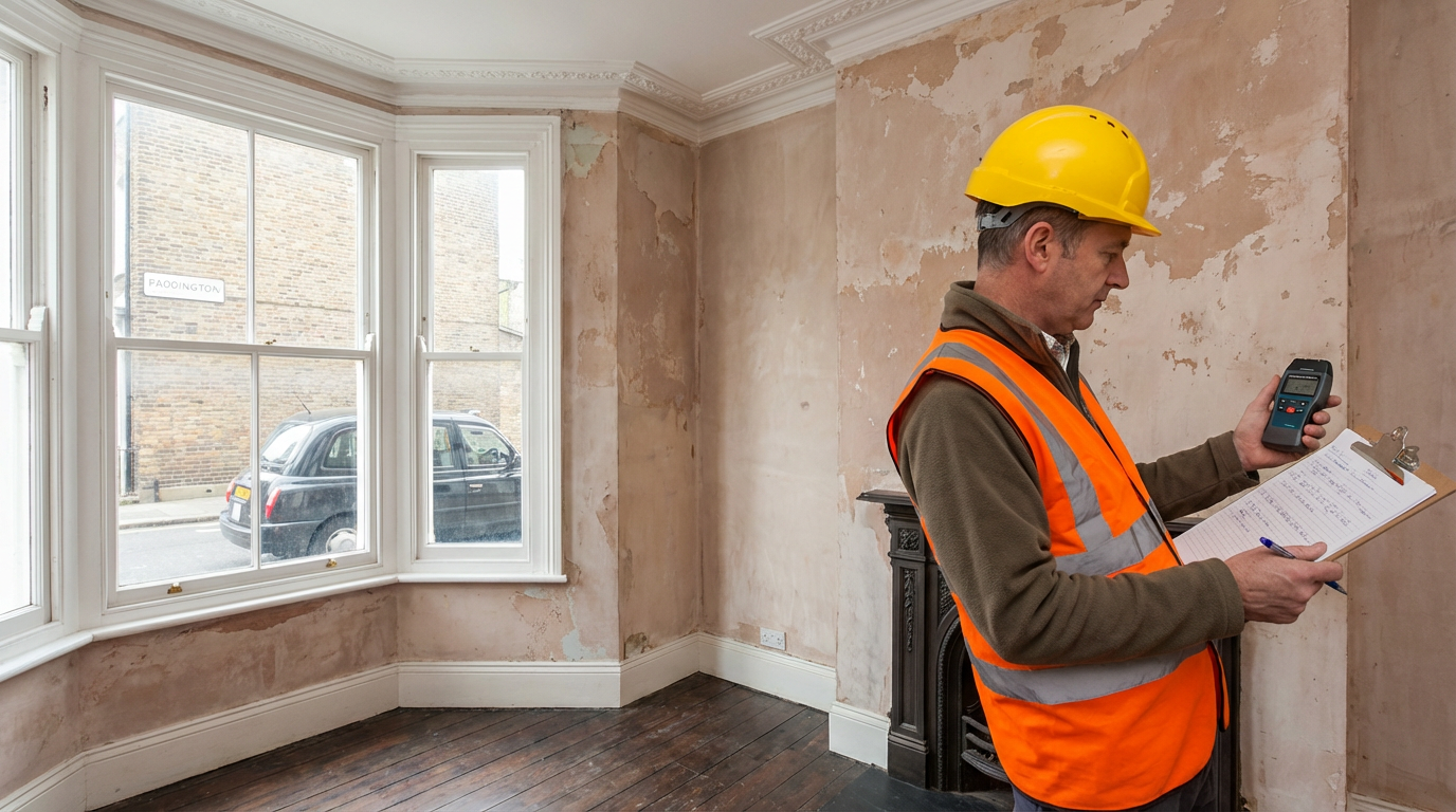 Chartered building surveyor conducting a Level 3 Building Survey in a Victorian London property